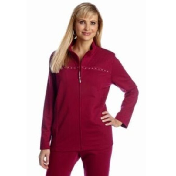 Alfred Dunner Full Zip Jacket Sz 14 Raspberry Color Embellished New - Picture 1 of 3